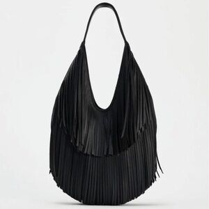 Zara NWT Fringed Black Shopper bag